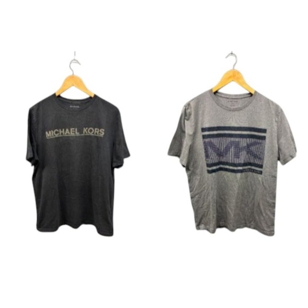 Michael Kors Men’s L Black Gray T-Shirt MK Logo Lot of 2 Casual Short Sleeve Top